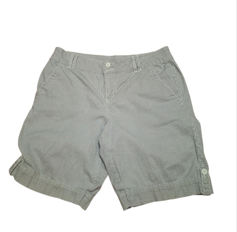 Vintage Navy Striped Railroad Style Shorts Ladies 6 Cotton Blend Preppy Comfy